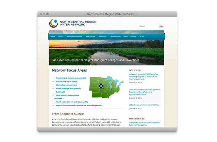 north central region water network website screen shot